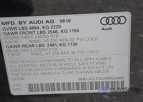 2017 Audi Q3 2.0T Premium из США, поврежденный, VIN WA1JCCFS2HR002405